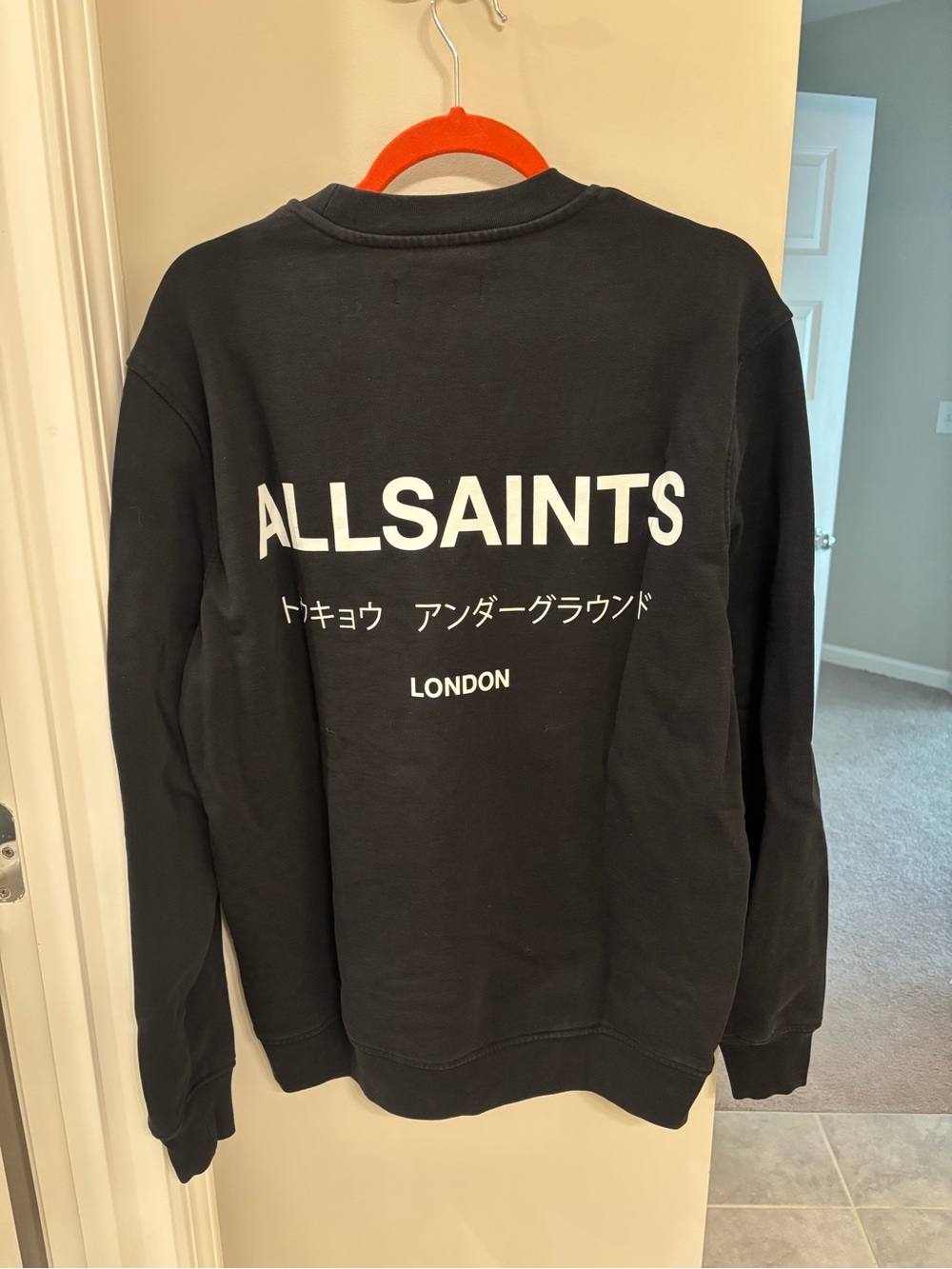 AllSaints Black Crewneck Sweatshirt with White Logo